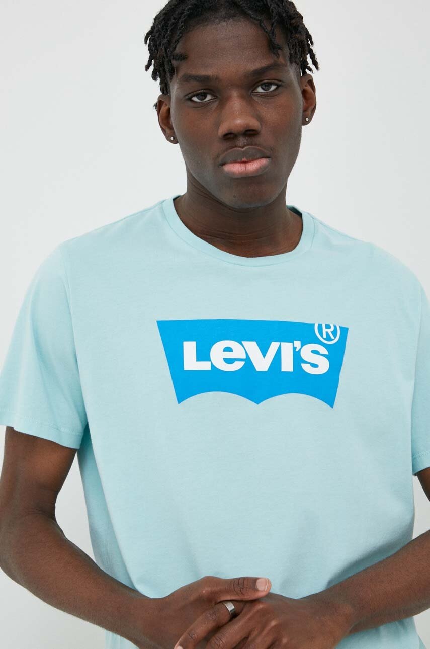 

Памучна тениска Levi's в тюркоазено с принт, Тюркоазен