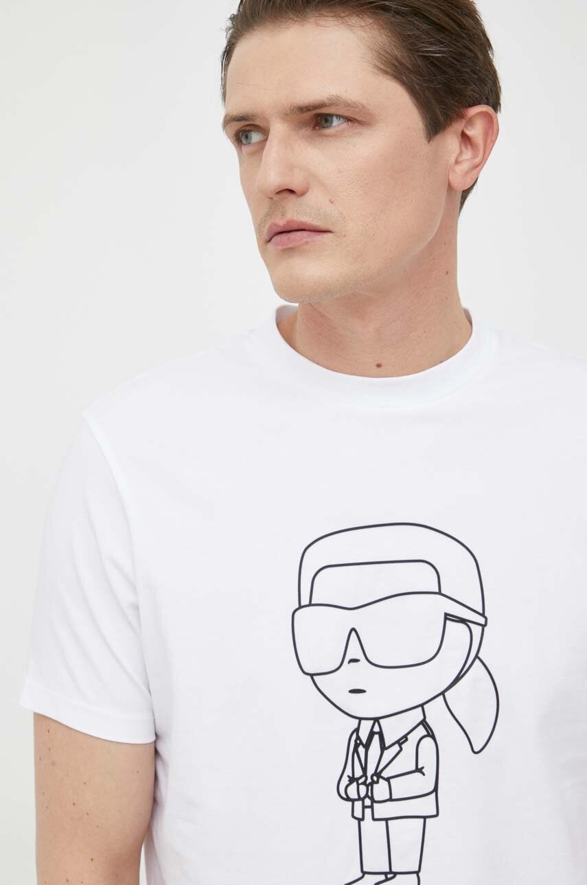 Karl Lagerfeld Tricou Barbati, Culoarea Alb, Cu Imprimeu