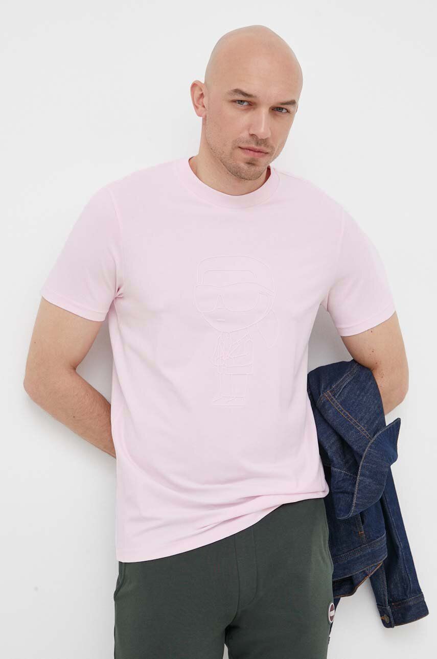 Tričko Karl Lagerfeld růžová barva, s potiskem - růžová - 95 % Bavlna