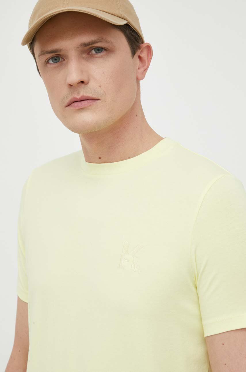 Tričko Karl Lagerfeld pánske, žltá farba, jednofarebné