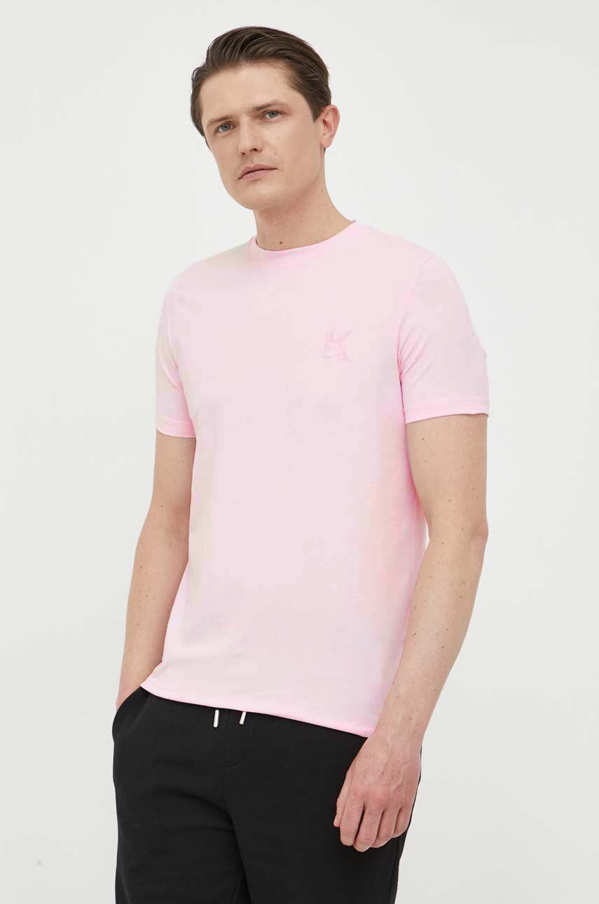Karl Lagerfeld tricou barbati, culoarea roz, neted