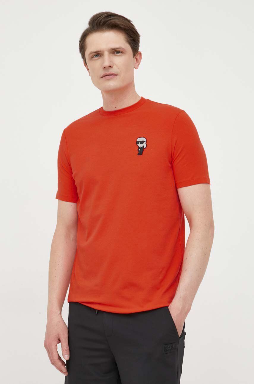 Tričko Karl Lagerfeld oranžová barva, s aplikací - oranžová - 95 % Bavlna
