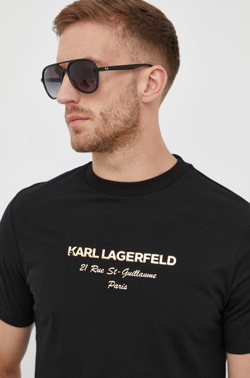 Tričko Karl Lagerfeld černá barva, s aplikací - černá - 95 % Bavlna
