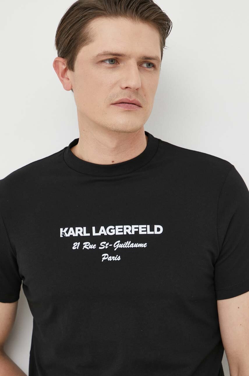 

Памучна тениска Karl Lagerfeld в черно с принт, Черен