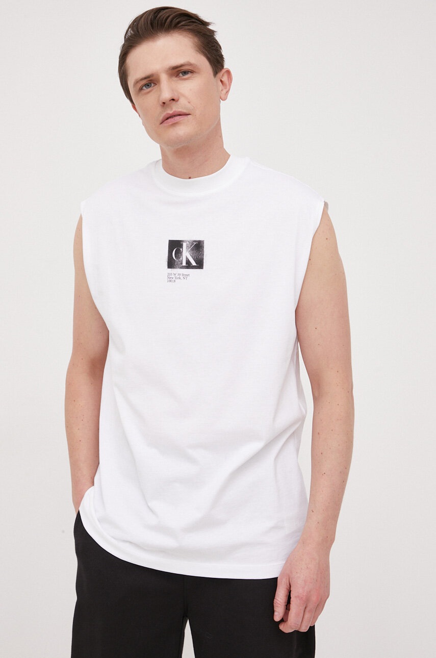 

Памучна тениска Calvin Klein Jeans в бяло, Бял
