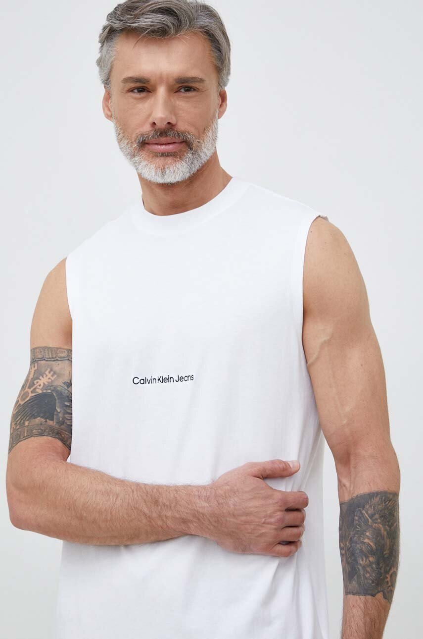 

Памучна тениска Calvin Klein Jeans в бяло, Бял
