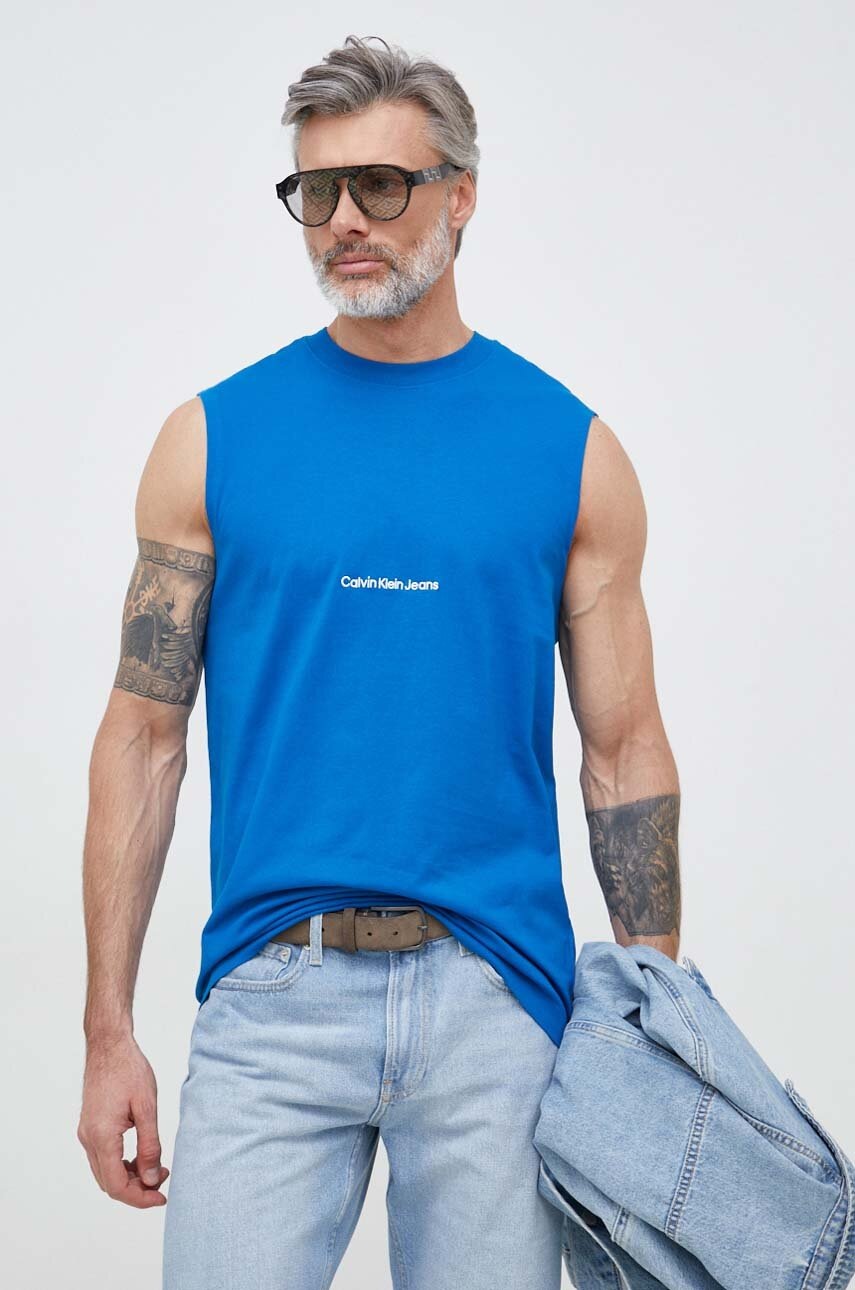 

Памучна тениска Calvin Klein Jeans в синьо, Син