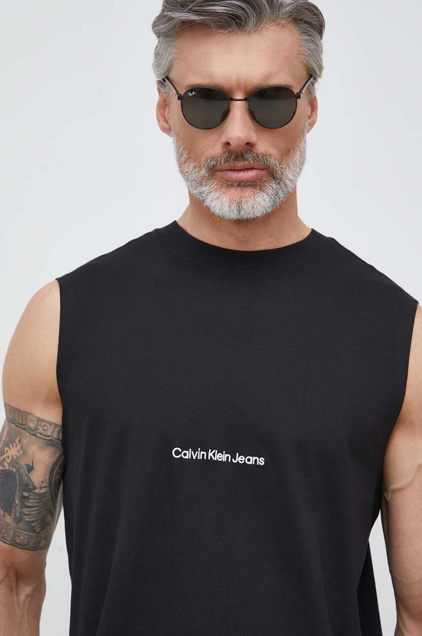 

Памучна тениска Calvin Klein Jeans в черно, Черен