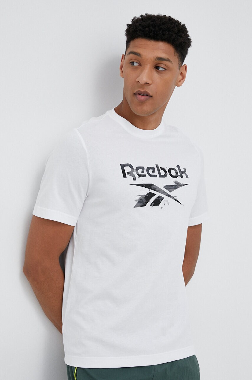 

Памучна тениска Reebok в бяло с десен, Бял