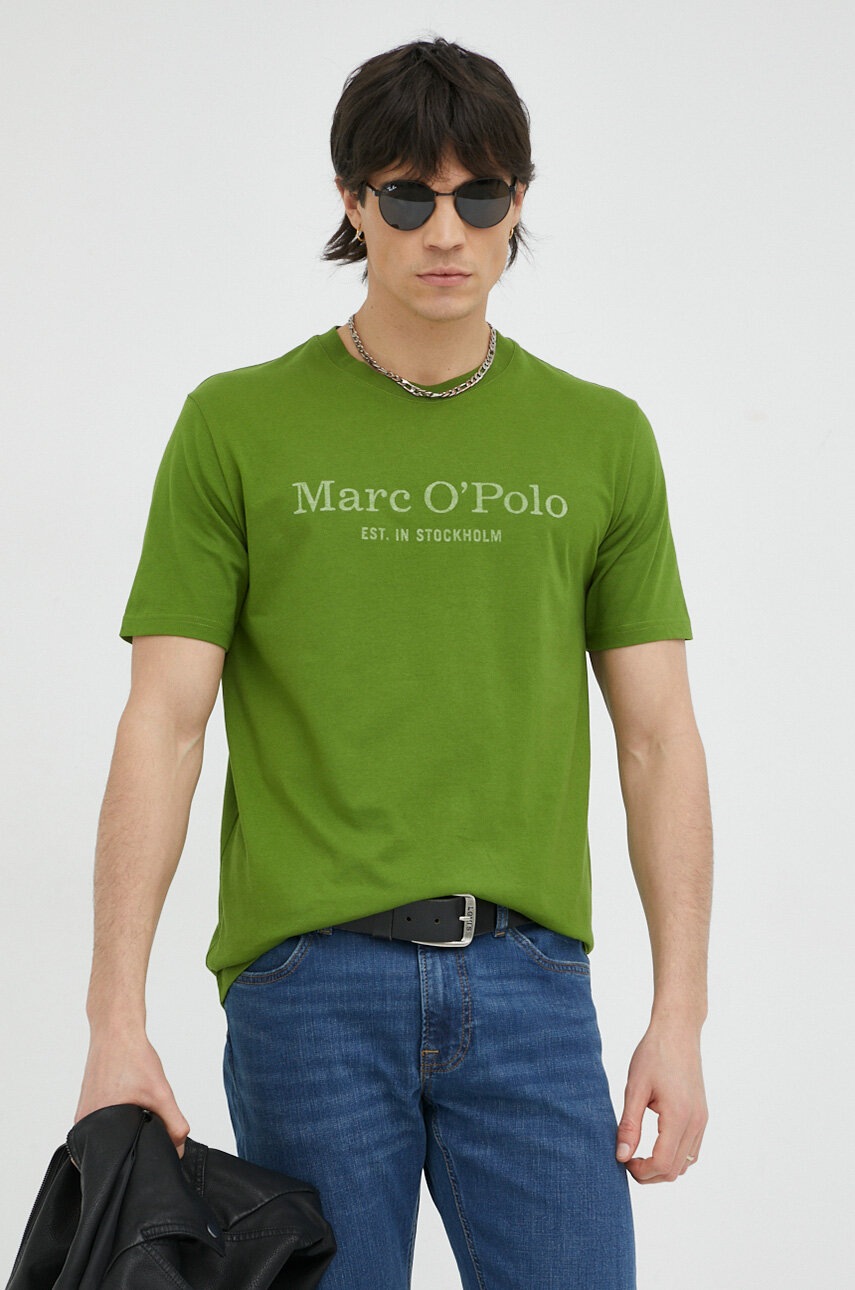 

Памучна тениска Marc O'Polo в зелено с принт, Зелен