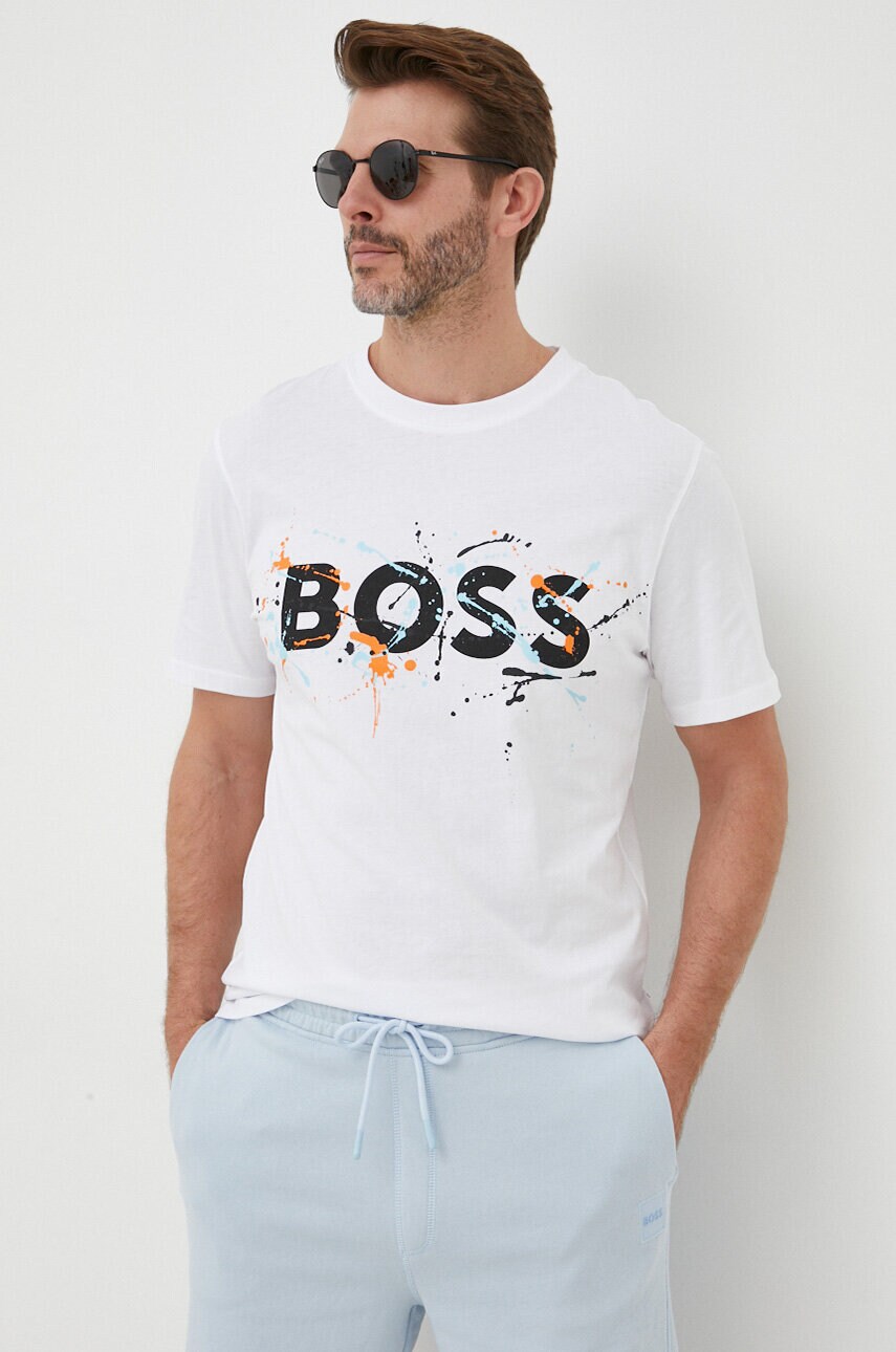 

Бавовняна футболка BOSS BOSS ORANGE колір білий з принтом