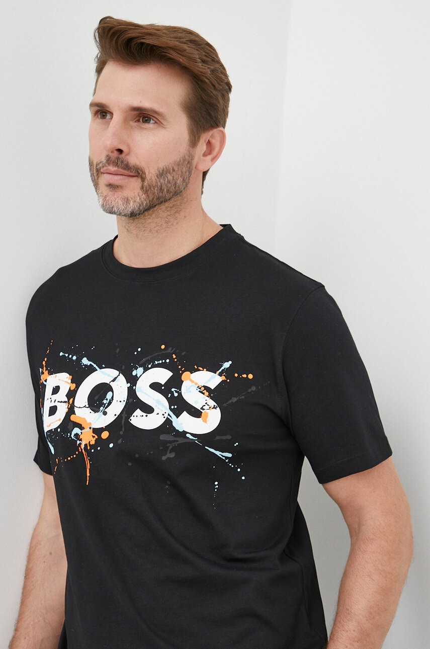 

Хлопковая футболка BOSS BOSS ORANGE цвет чёрный с принтом