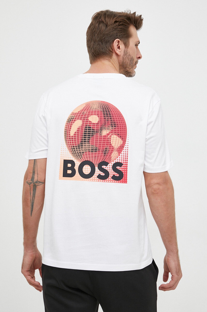 

Памучна тениска с две лица BOSS BOSS ORANGE в бяло с принт, Бял