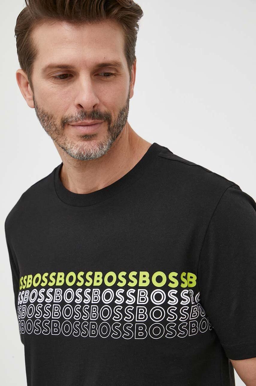 

Хлопковая футболка BOSS BOSS GREEN цвет чёрный с принтом