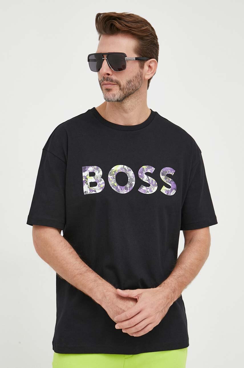 

Хлопковая футболка BOSS BOSS GREEN цвет чёрный с принтом
