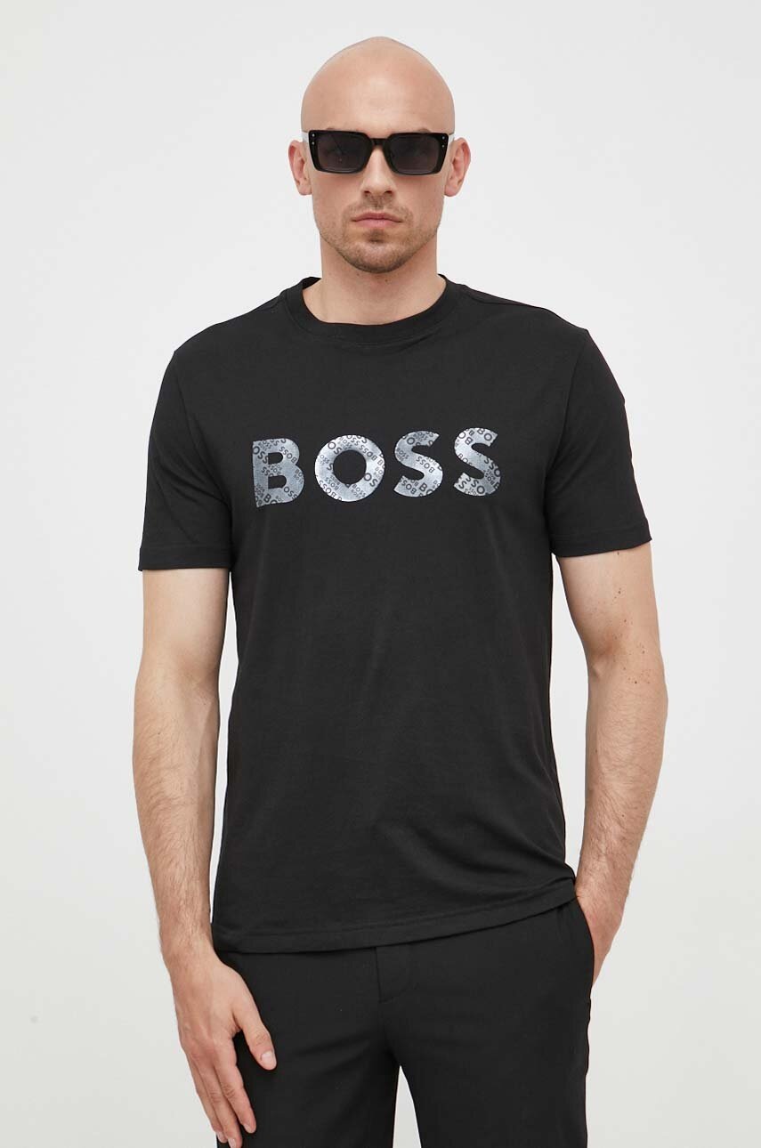 

Бавовняна футболка BOSS BOSS GREEN колір чорний з принтом