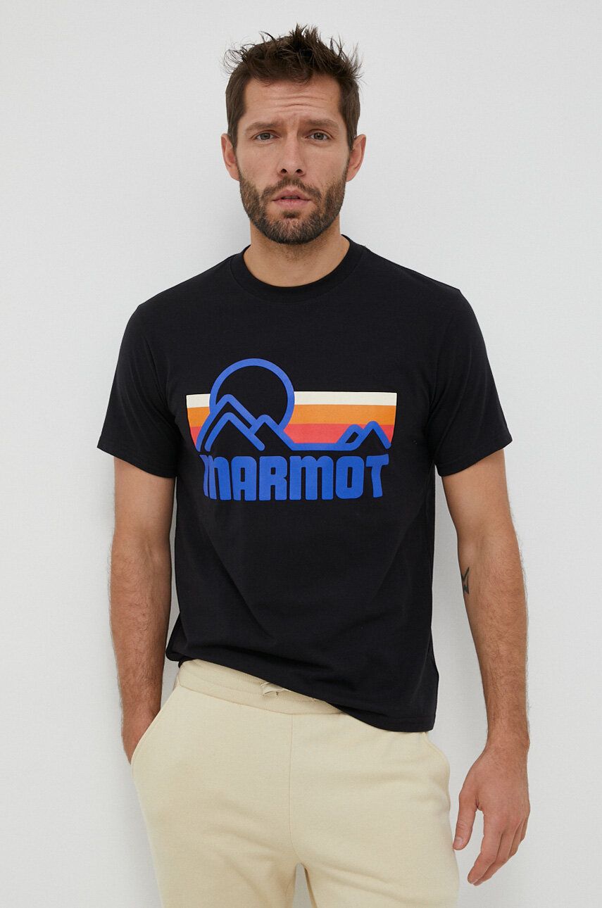 Tričko Marmot Coastal černá barva, s potiskem - černá -  60 % Bavlna