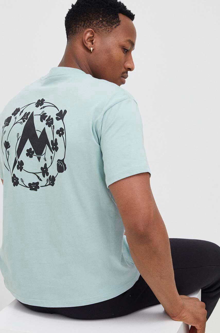 Bavlněné tričko Marmot tyrkysová barva, s potiskem - tyrkysová -  100 % Bavlna