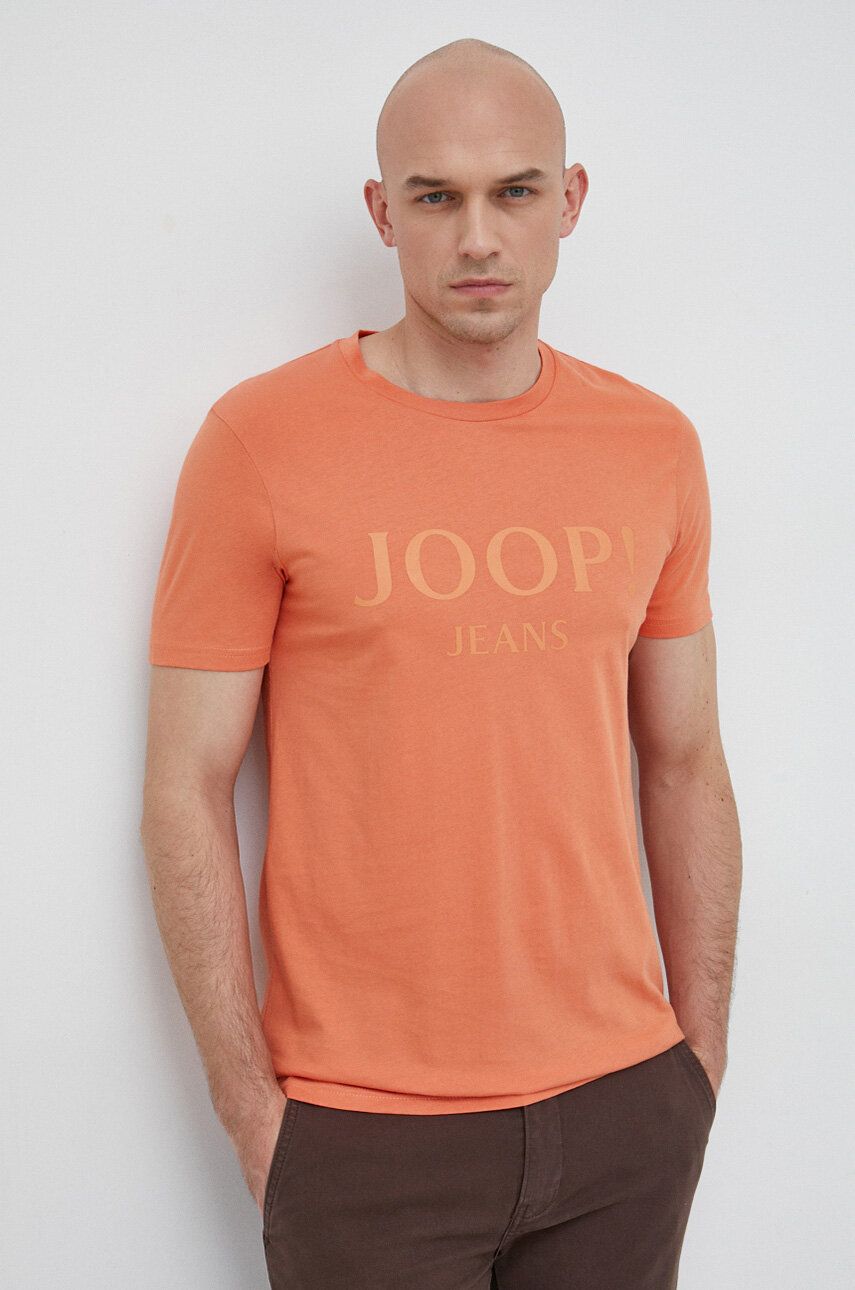 Joop! t-shirt bawełniany kolor pomarańczowy z nadrukiem