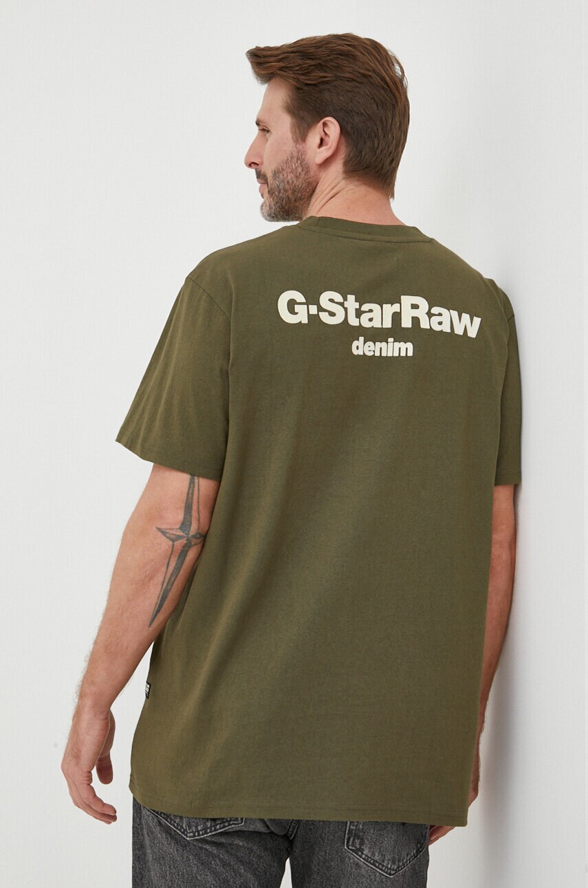 

Хлопковая футболка G-Star Raw цвет зелёный с аппликацией