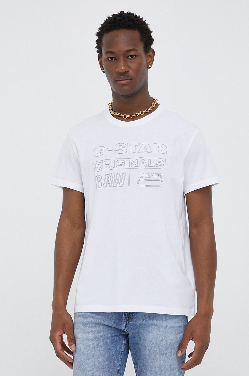 G-Star Raw Tricou Din Bumbac Culoarea Alb, Cu Imprimeu