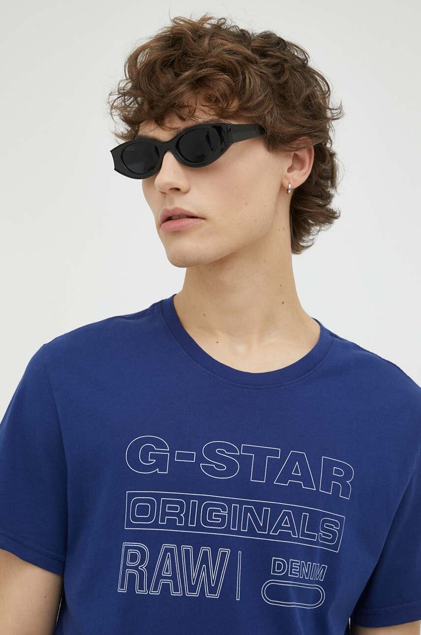 G-star Raw Tricou Din Bumbac Culoarea Albastru Marin, Cu Imprimeu