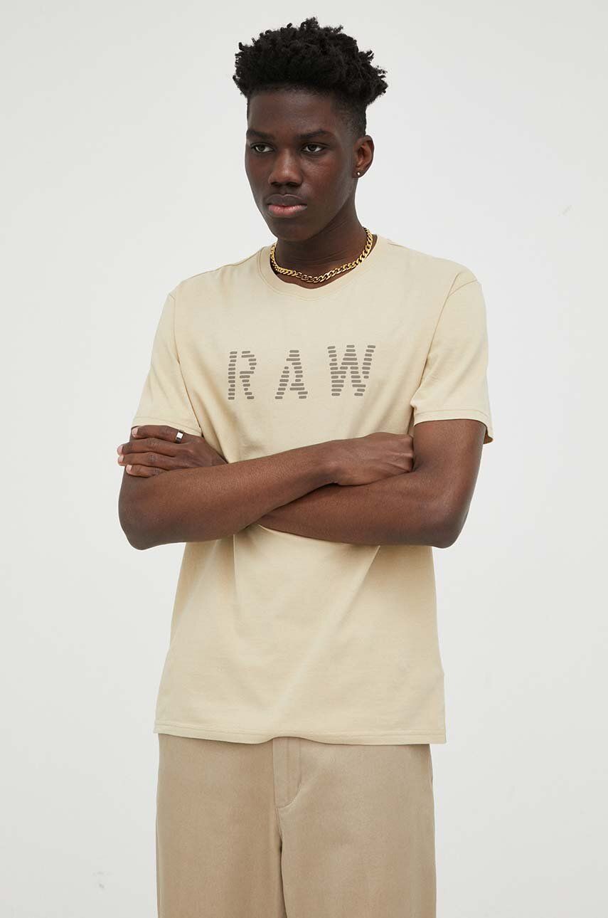 Bavlněné tričko G-Star Raw béžová barva, s potiskem - béžová -  100 % Organická bavlna