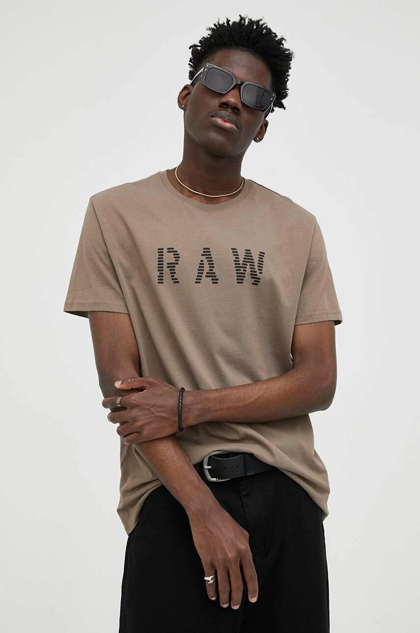 G-Star Raw tricou din bumbac culoarea maro, cu imprimeu