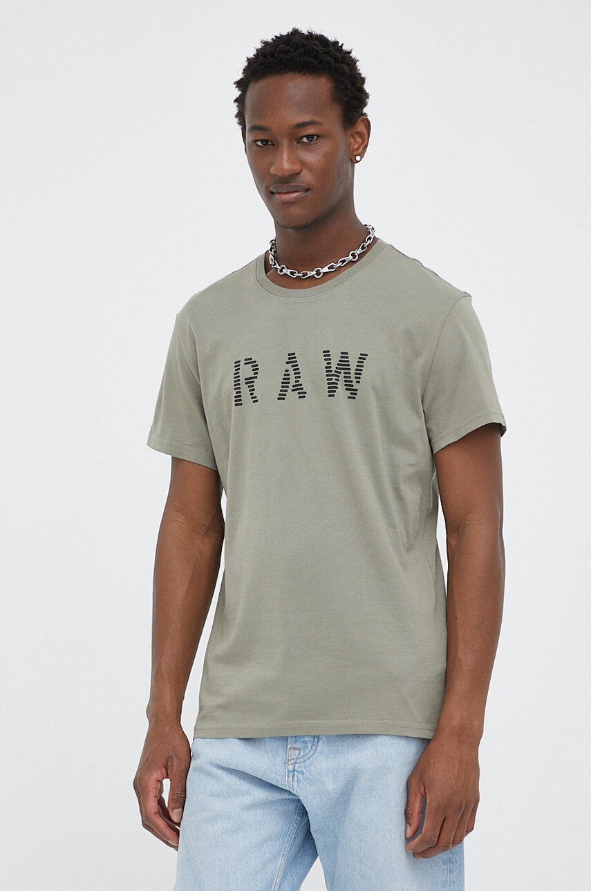 

Бавовняна футболка G-Star Raw колір зелений з принтом