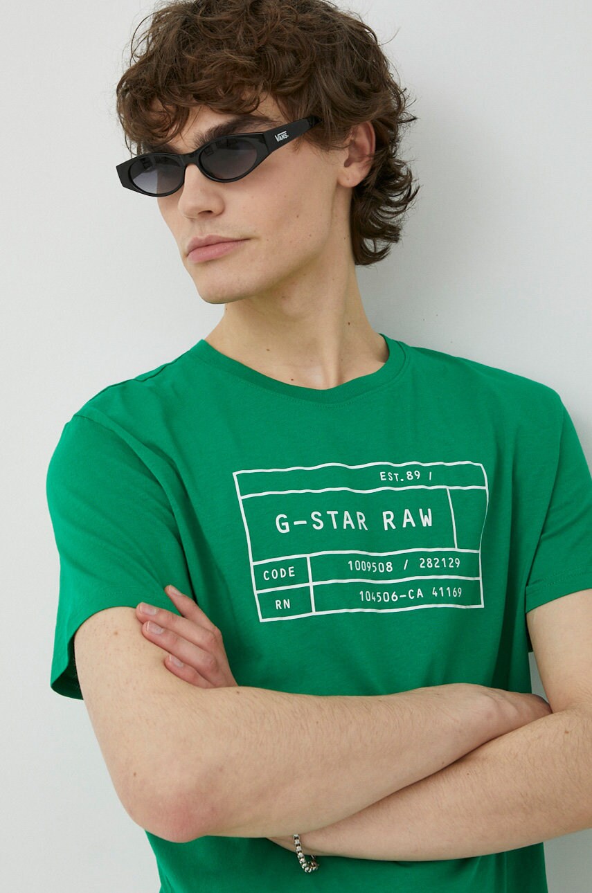 G-Star tricou din bumbac 2-pack culoarea maro, cu imprimeu