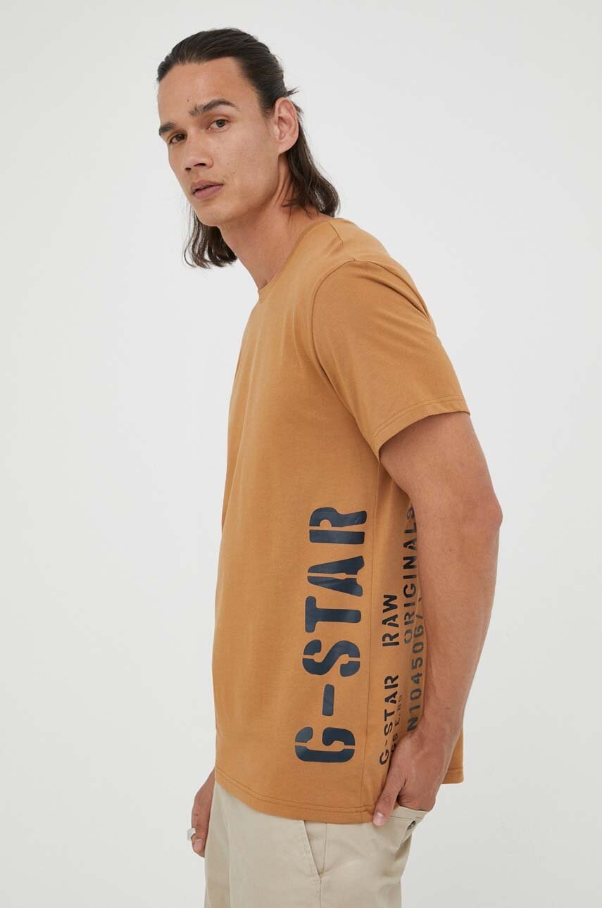 

Хлопковая футболка G-Star Raw цвет коричневый с принтом