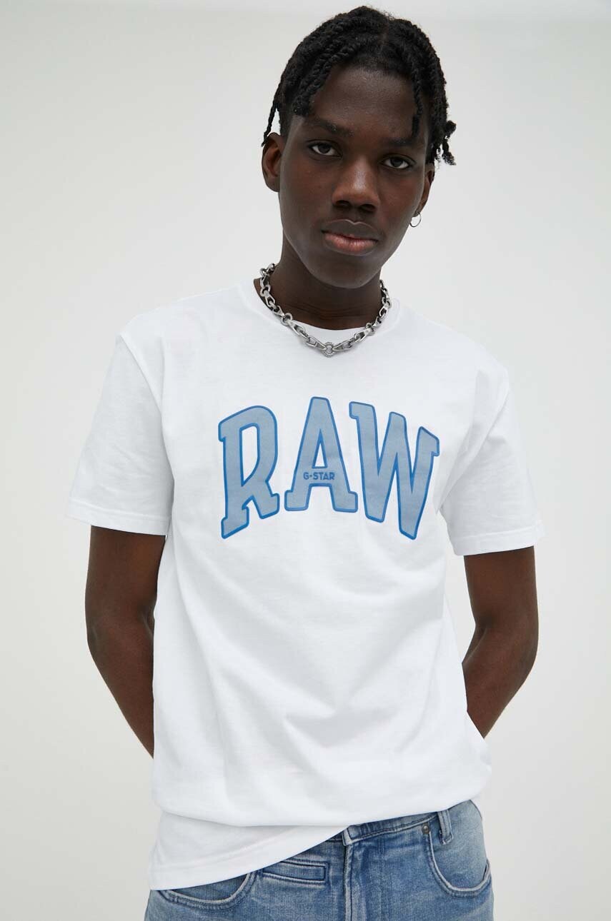 

Бавовняна футболка G-Star Raw колір білий з принтом