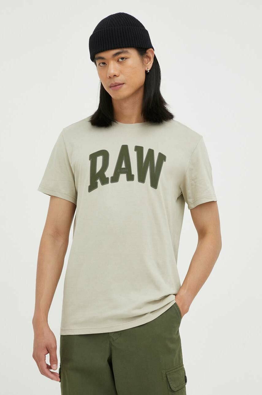 

Хлопковая футболка G-Star Raw цвет бежевый с принтом