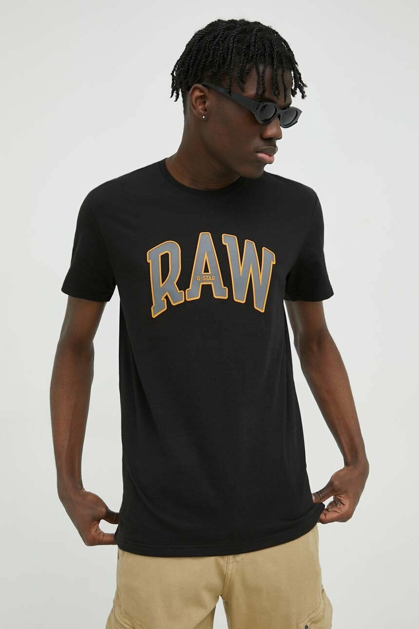 

Памучна тениска G-Star Raw в черно с принт, Черен
