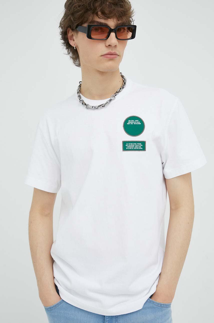 Bavlněné tričko G-Star Raw bílá barva, s aplikací - bílá -  100 % Organická bavlna