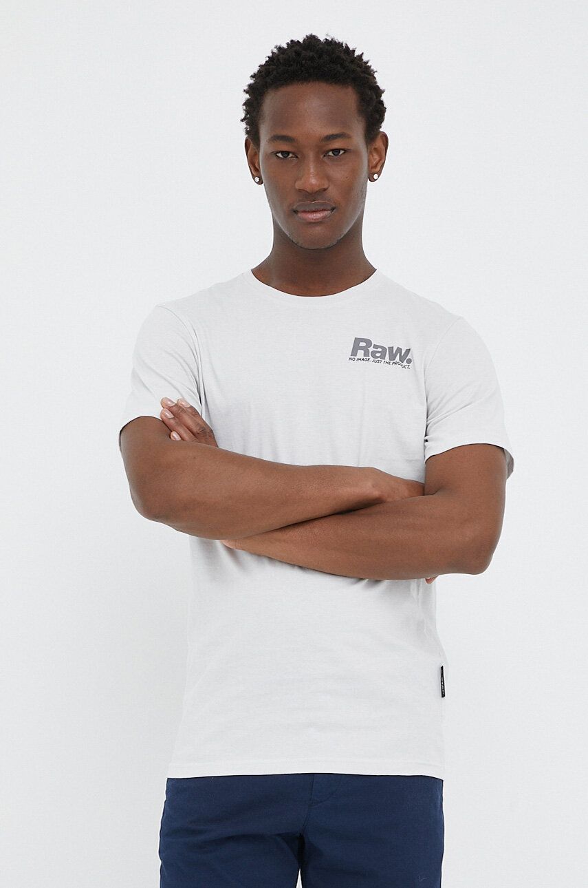 Bavlněné tričko G-Star Raw bílá barva, s potiskem - šedá -  100 % Bavlna