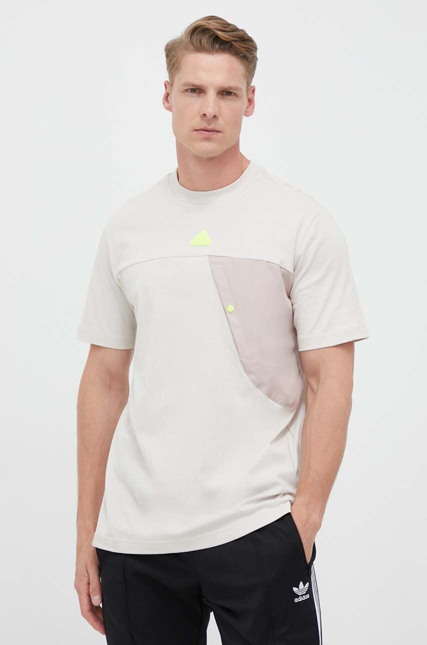 Bavlněné tričko adidas LYM béžová barva - béžová -  100 % Bavlna