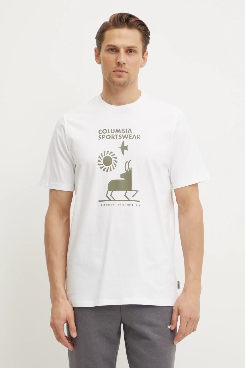 Columbia tricou din bumbac barbati, culoarea bej, modelator