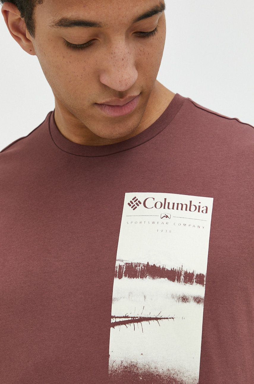Columbia tricou din bumbac Explorers Canyon culoarea bordo, cu imprimeu 2036441