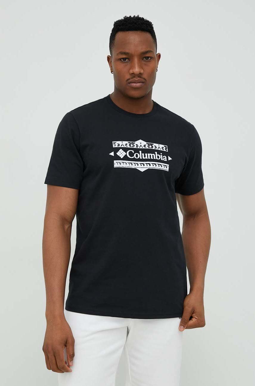 Columbia t-shirt bawełniany kolor czarny wzorzysty