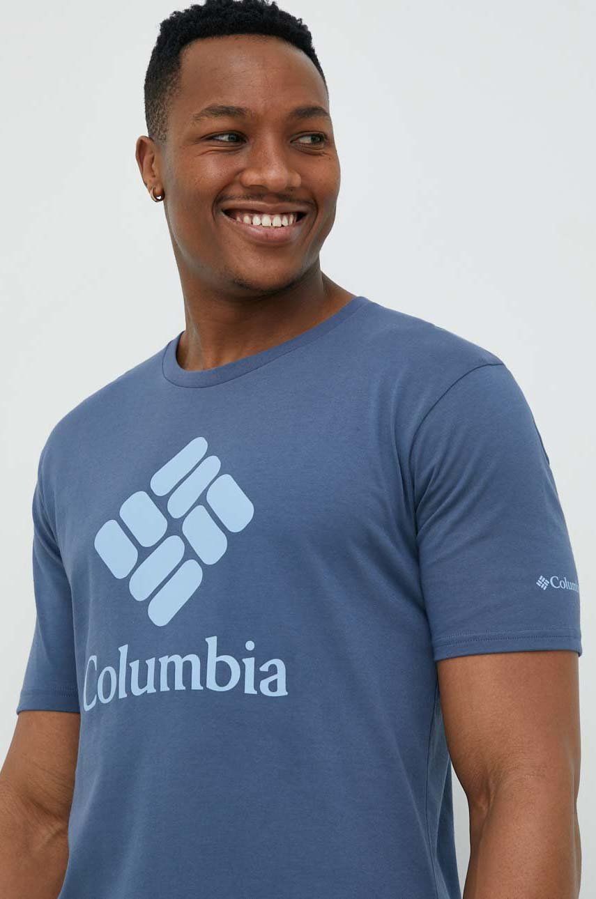 Sportovní tričko Columbia Pacific Crossing II s potiskem - modrá -  Hlavní materiál: 58 % Bavln