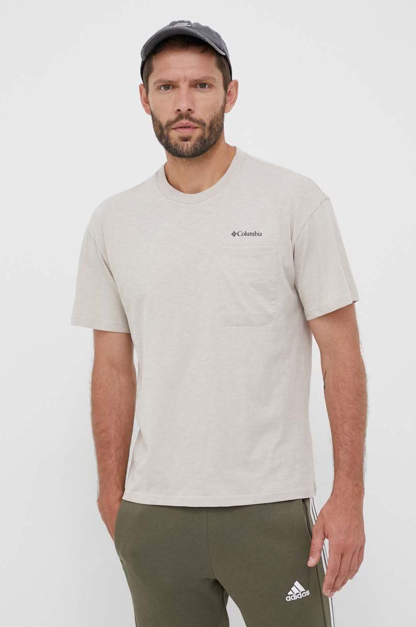 Bavlněné tričko Columbia béžová barva, 2037491-278 - béžová -  100 % Organická bavlna