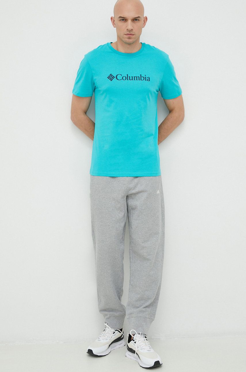 Tričko Columbia tyrkysová barva, s potiskem, 1680053. SS23-112 - tyrkysová -  Hlavní materiál: 1