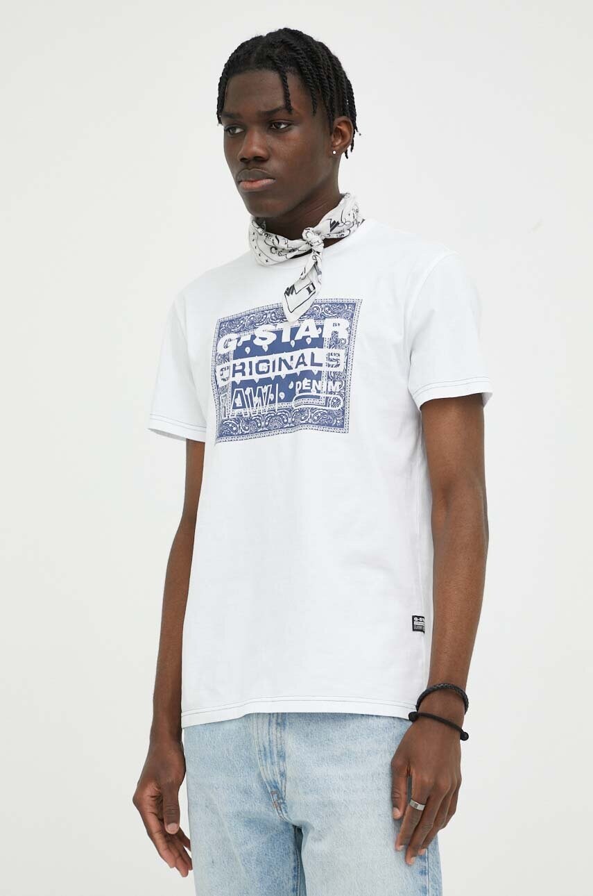 

Бавовняна футболка G-Star Raw колір білий з принтом