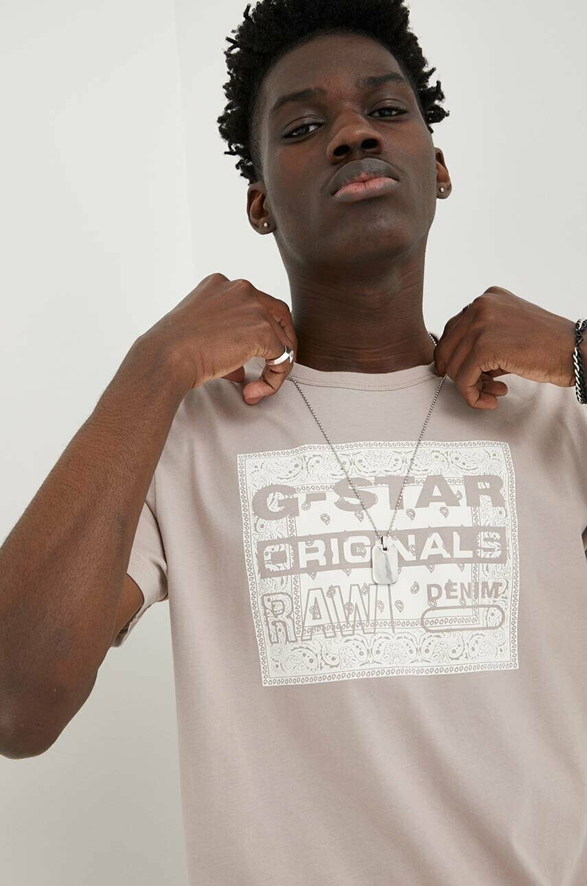 

Хлопковая футболка G-Star Raw цвет фиолетовый с принтом