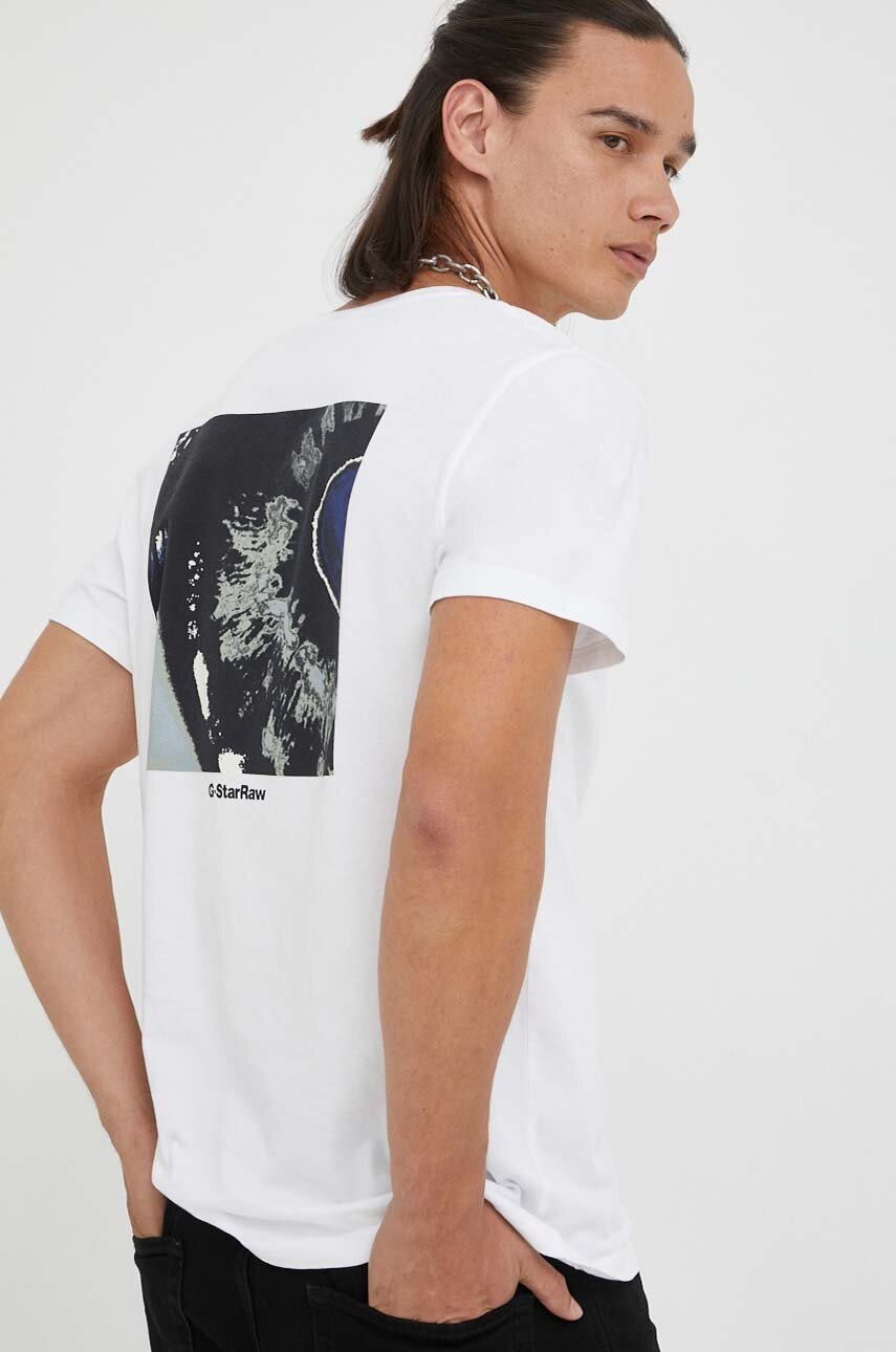 

Хлопковая футболка G-Star Raw цвет белый с принтом