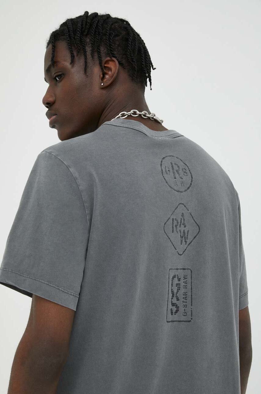 

Памучна тениска G-Star Raw в сиво с принт, Сив