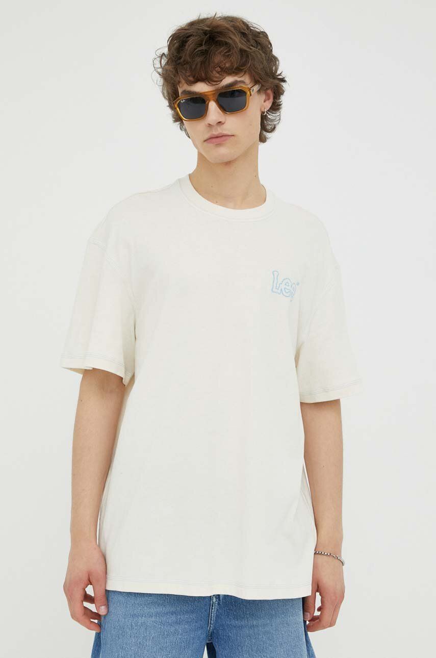 Bavlněné tričko Lee béžová barva, s aplikací - béžová -  100 % Bavlna