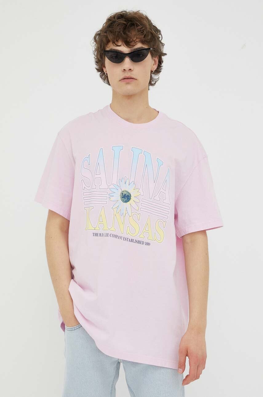 Lee tricou din bumbac culoarea roz, cu imprimeu
