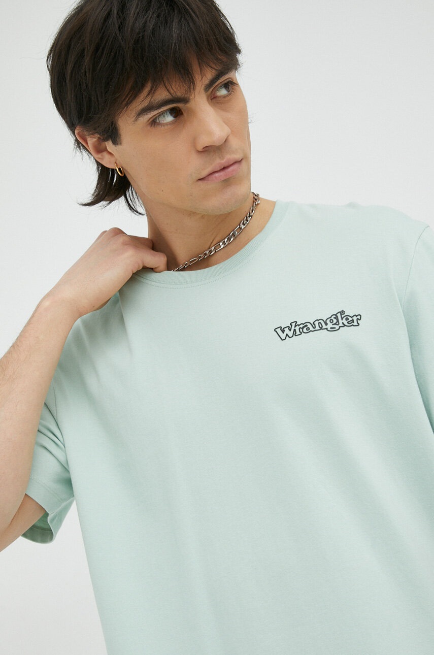 

Хлопковая футболка Wrangler цвет зелёный с принтом